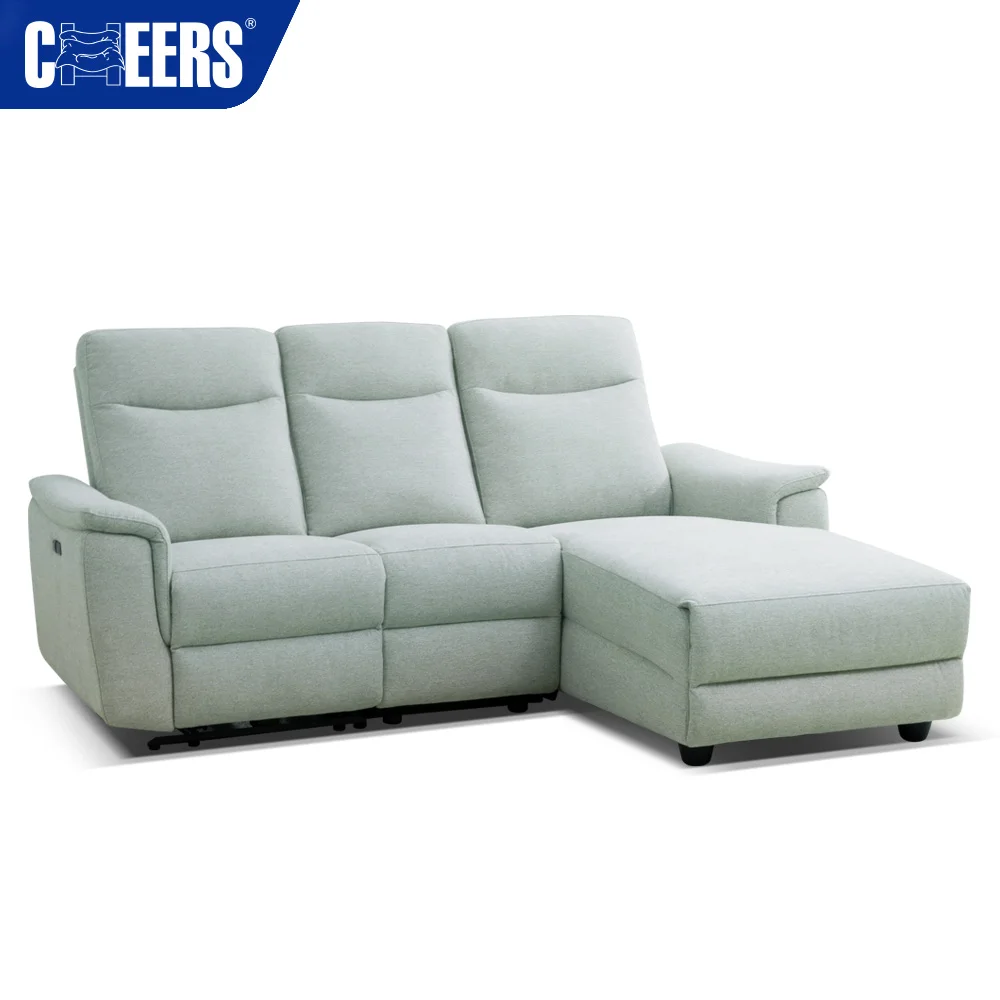 MANWAH CHEERS Electric L Shape Fabric Recliner Chaise Longue with USB Port Power Reclining Sectional Sofa For Living Room