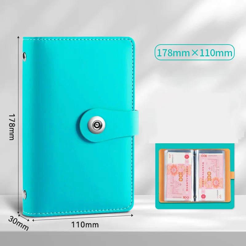 Useful 50 PP pocket money savings notebooks soft cover PU leather binding receipt storage clip A6 deposit receipt budget binder