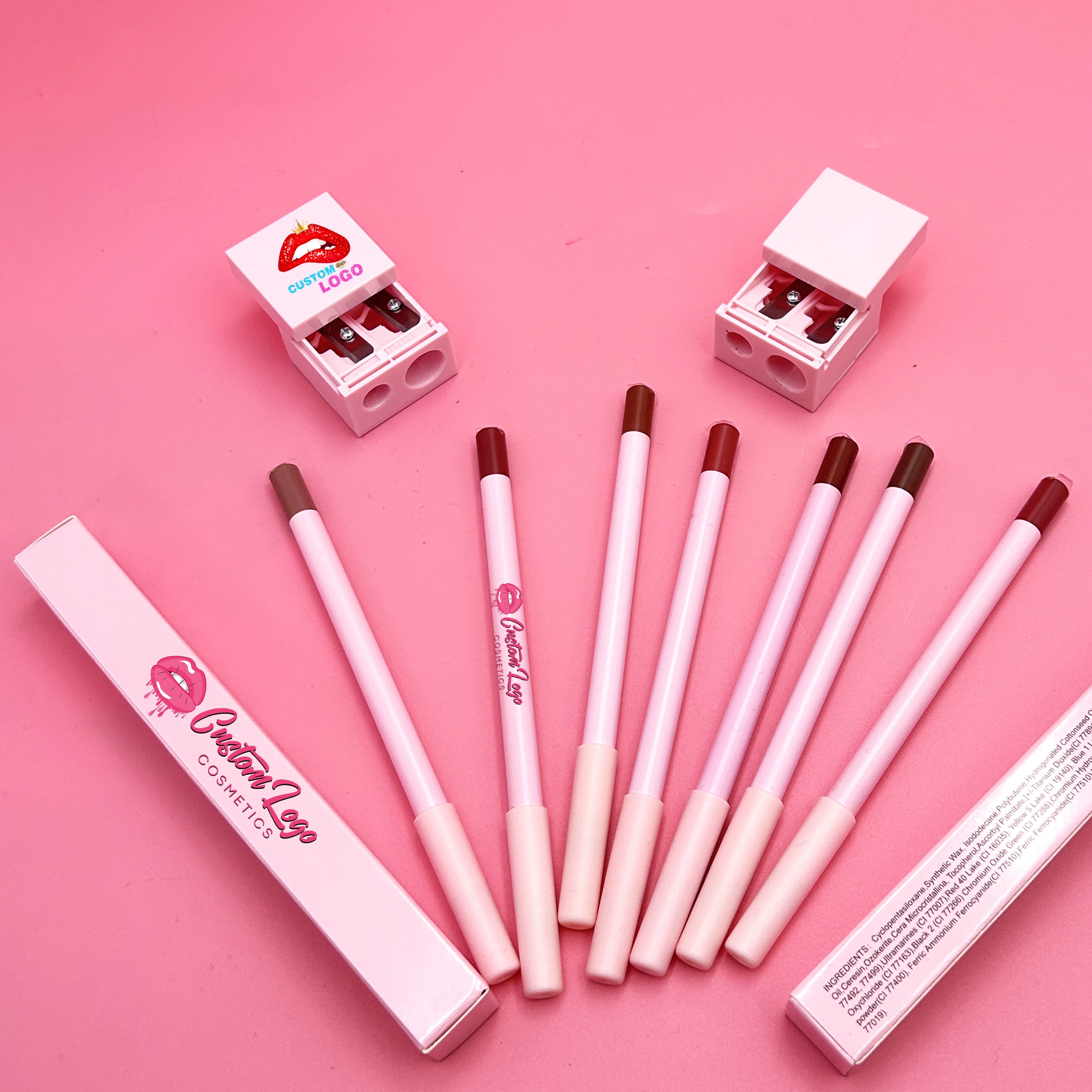 Luxury 24 colors lip liner private label vegan pink waterproof lip liner pencil  Lip Liner With Sharpener