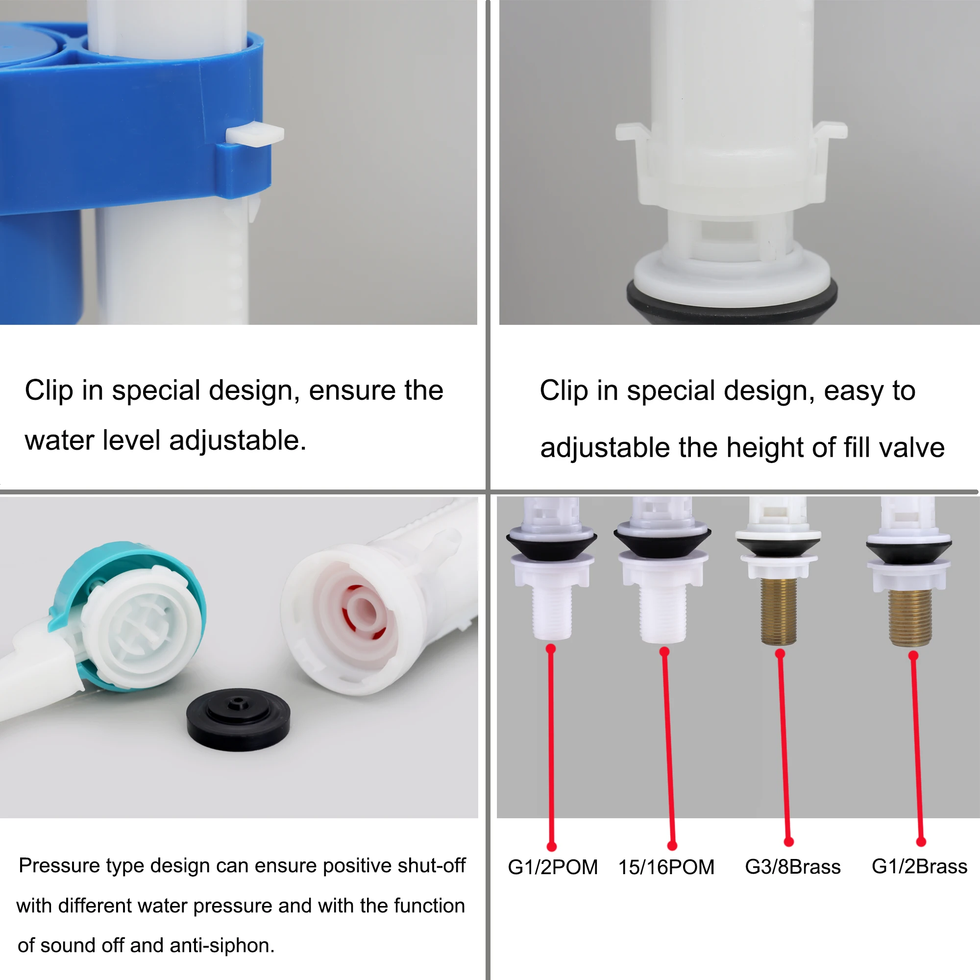 Hot Sale T1101C Adjustable ABS Plastic Front Toilet Fill Valve Kit Water Inlet Flush Valves for Bathroom Replacement