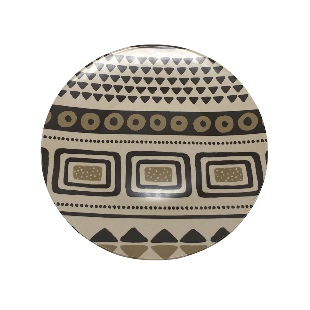 
high quality BPA free hard plastic reusable custom print 10 inch round bamboo fiber melamine dinner plate 