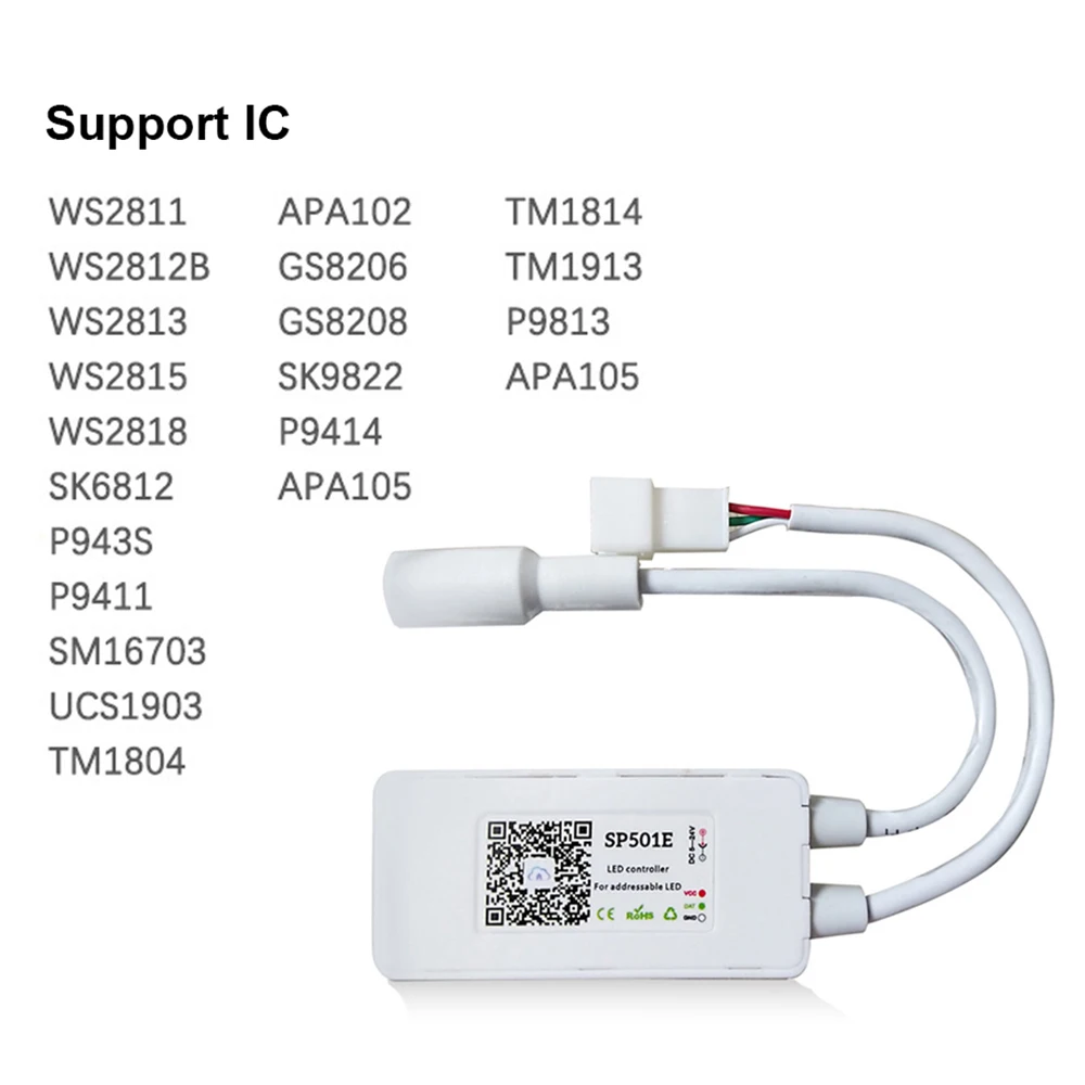 SP501E Wi-Fi WS2811 WS2812B ленты контроллер Smart SPI пиксельный светодиодный голос APP управление для адресуемых цветных (RGB) светодиодных лент