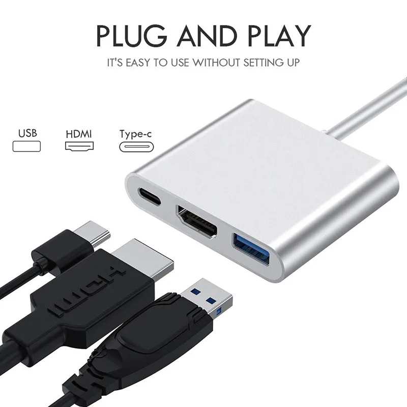USB 3 1 Type-C к 4K многопортовый адаптер 3-в-1 с USB-C быстрой зарядкой и USB-портом 0