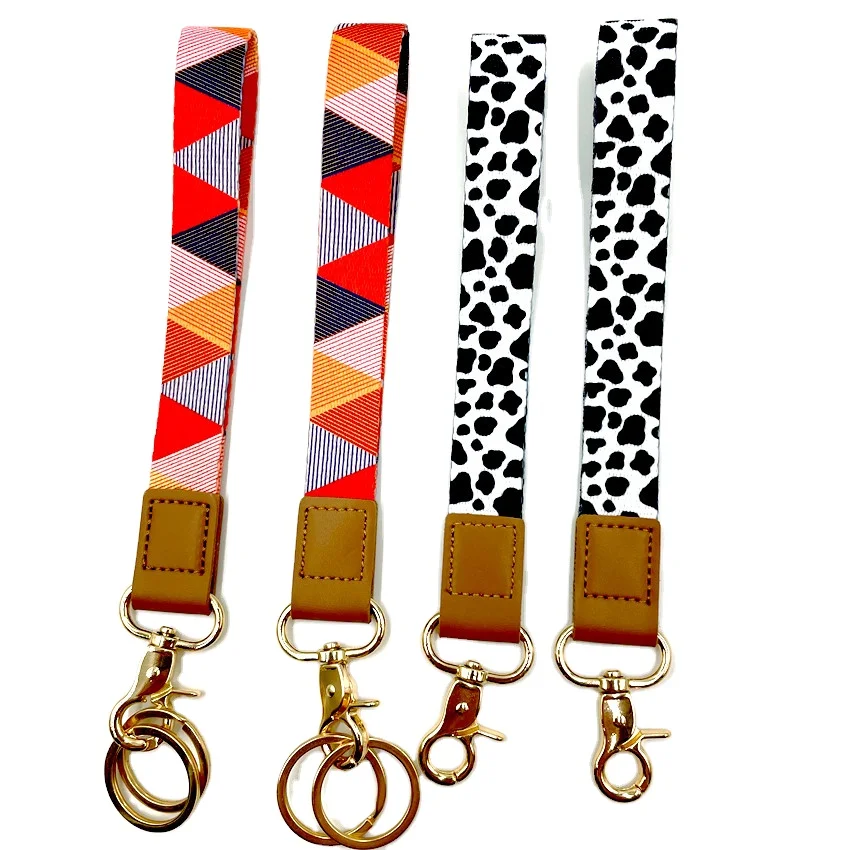 Personalized custom polyester dye sublimation logo PU leather keychain lanyard with keyring