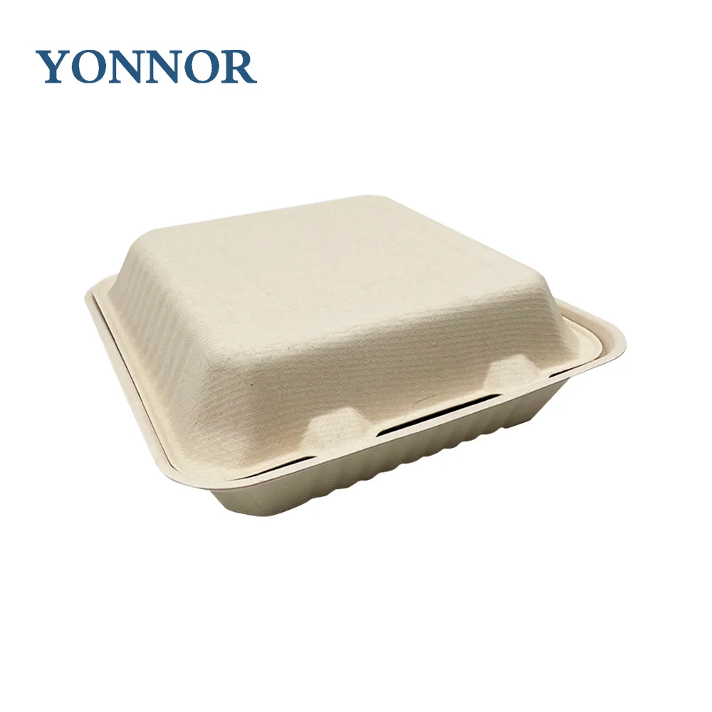 YONNOR Free Printing Bagasse Box Disposable Take Away Fast Food Container