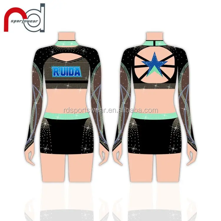 Custom fashion spandex cheerleading competition uniforms with rhinestone cheer apparel