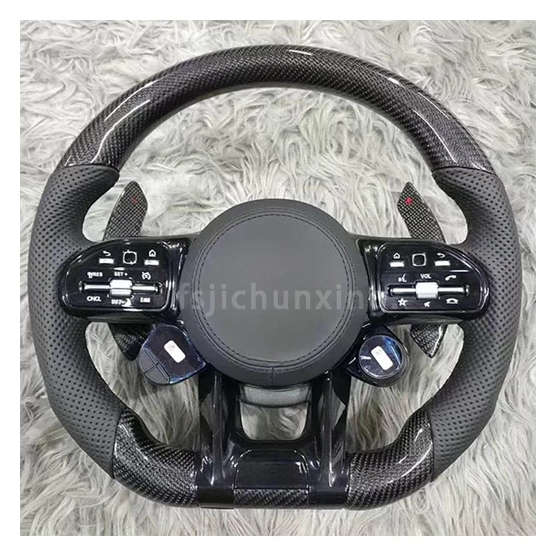 For Mercedes Benz C300 C200 C180 C260 C43 C63 C-Class LED Display Carbon Fiber Steering Wheel Automotive Interior