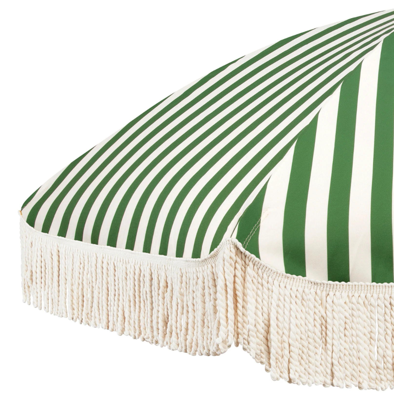 Custom 6ft 6.5ft Summer Essentials Green Striped Outdoor Big Parasol Cotton Fringed Canvas Beach Umbrella with Sand Anchor