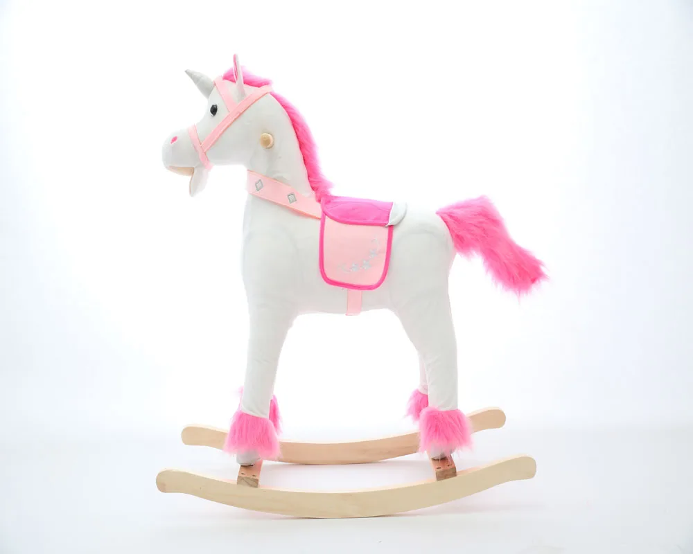 27*16*30cm promotional customized baby brown plush rocking horse toy with saddle&wheels