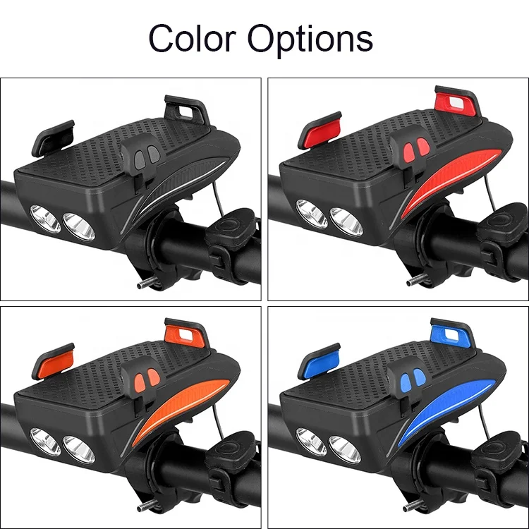 WHEEL UP Rechargeable 130DB Power Bank Bike Phone Holder Light Bicycle Headlight Warning Horn Lamp