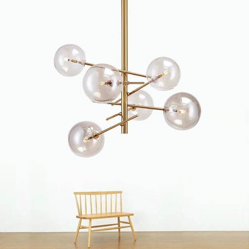 JYLIGHTING Nordic Modern Simple Glass Bubble Pendant Light Metal Boom Chandelier Restaurant Coffee Shop Decorative Light