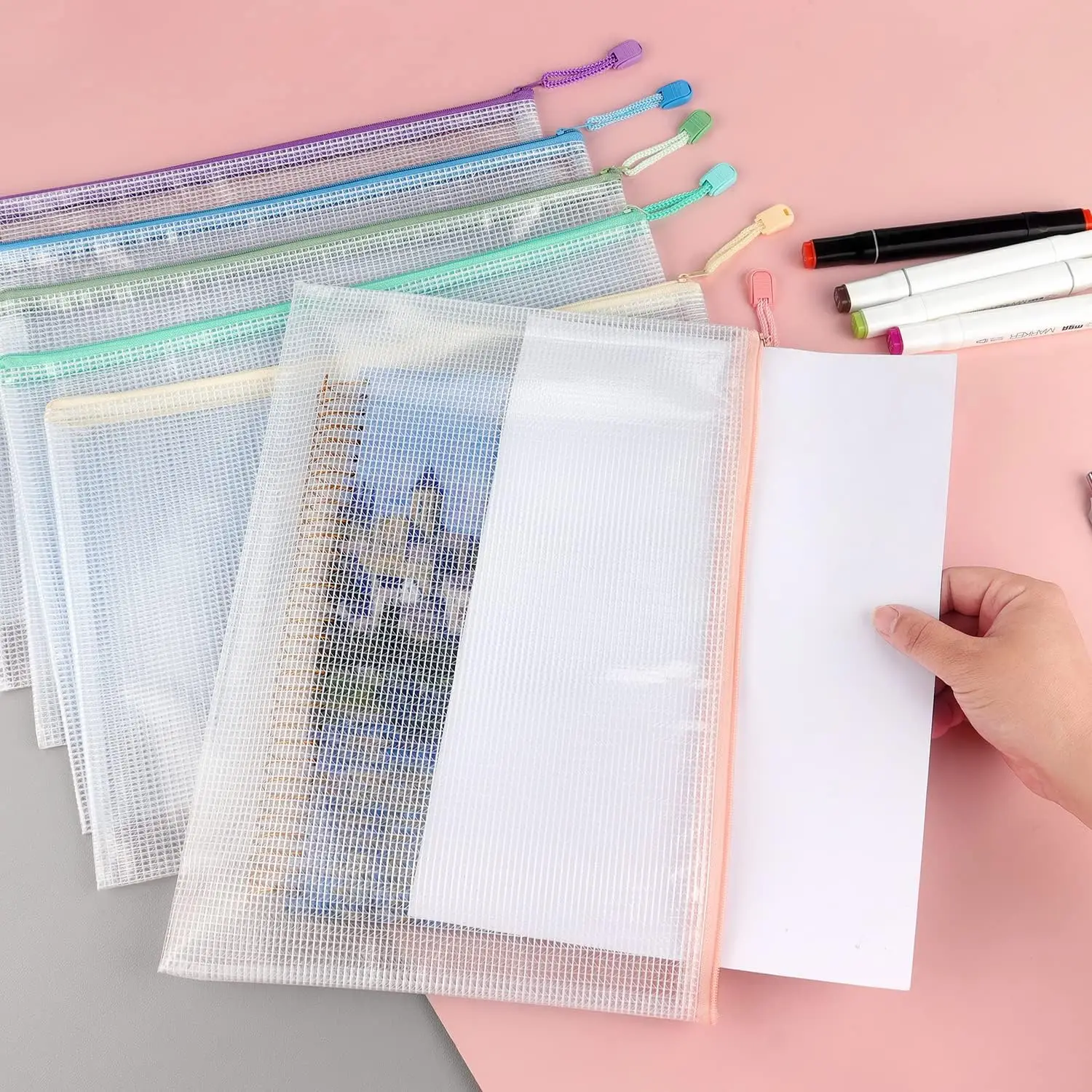 Letter Size A4 Document Storage Bag Custom Plastic Zip File Folders Durable and Reusable Mesh Document File Bag For Office
