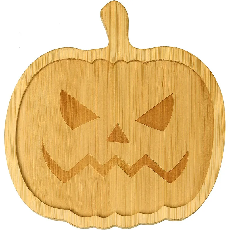 Halloween Pumpkin Shape Wood Charcuterie Cheese Board Bamboo Pumpkin Food Snack Serving Tray Plate Platter for Party Decoration