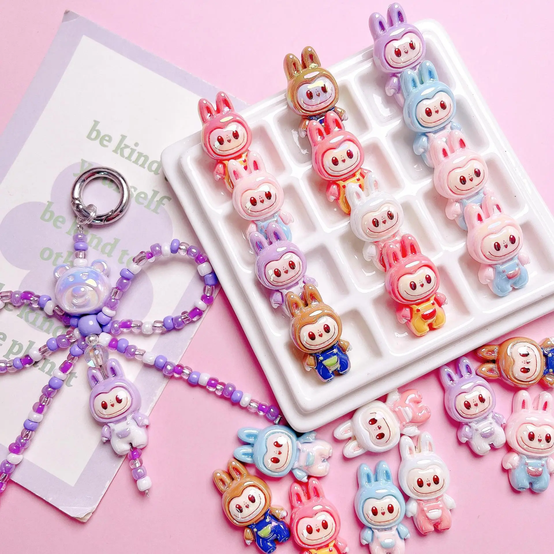 High Quality UV Plating Cartoon Resin Labubu Beads Diy Mobile Phone Chain Keychain Material Jewelry Accessories