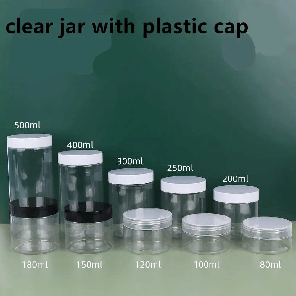 50ml 80g 100ml 120ml 2oz Clear amber Plastic Round  Pet Jar With Screw  aluminum/plastic Cap for Cosmetic food Container,Bottle
