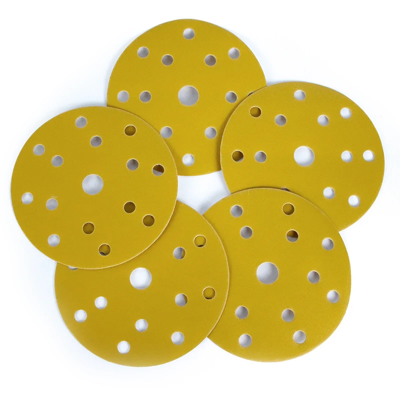 Gold Sanding Discs 17 hole 125mm Hoop and Loop Glass Sanding Disc 80 grt Drywall Yellow Sanding Disc