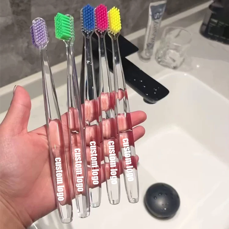 Wholesale Oem High Quality PS Transparent Handle Couple Toothbrush Custom Logo Oral Care Manual Adult Toothbrush Manufacturer