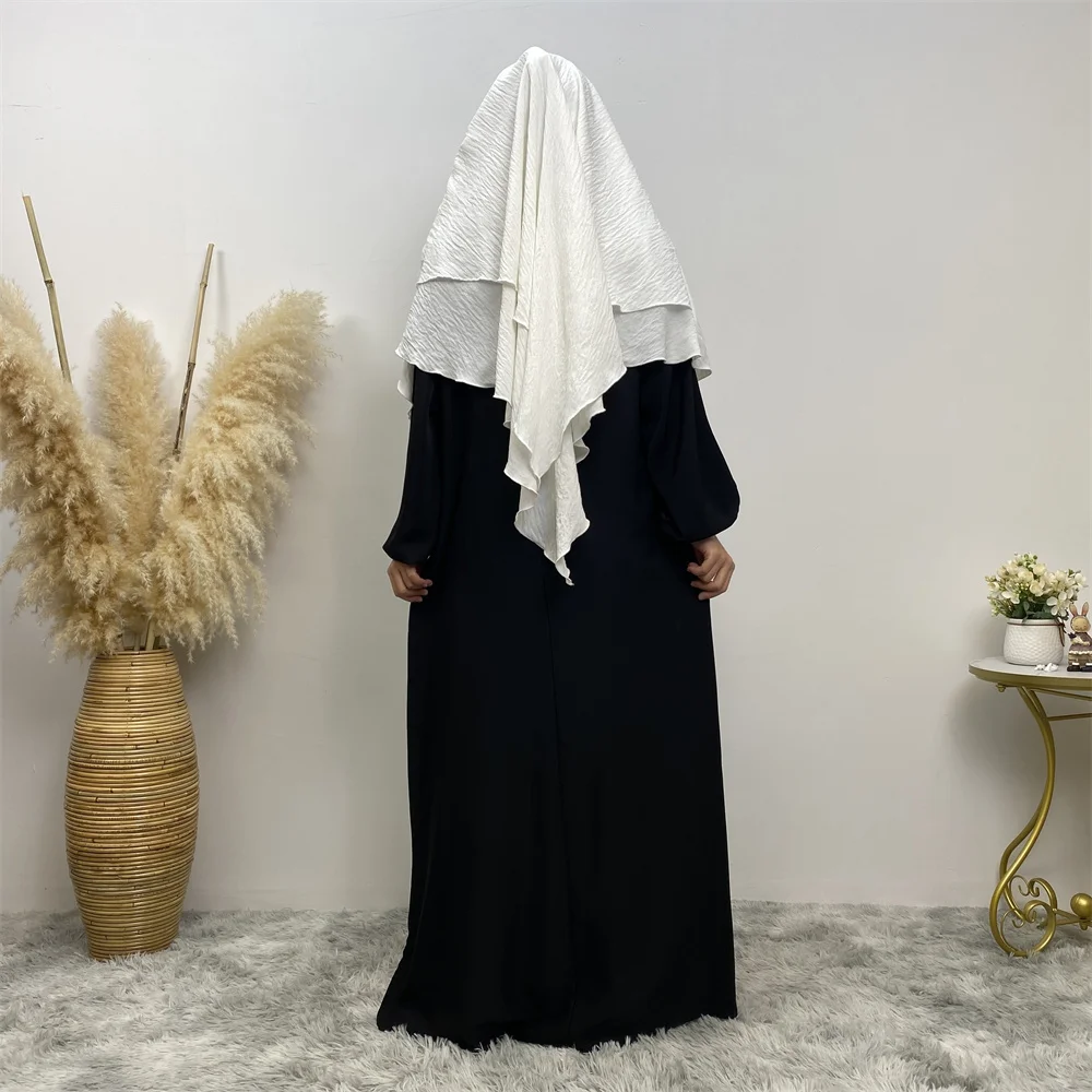 2307# New Arrival Wrinkle Crepe Two Layers Khimar Simplicity Versatile Solid Color Ramadan Abaya Scarf Muslim Eid Abaya Khimar
