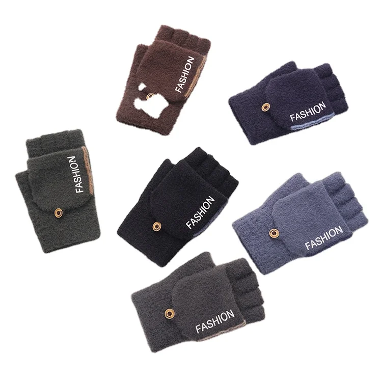 Autumn And Winter Men Half Finger Warm Knitting Mittens Thickened Cycling Open Finger Outdoor Winter Gloves