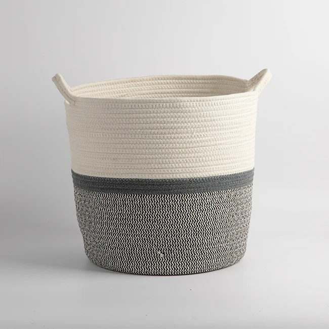 Collapsible Cotton Rope Basket Woven Rope Storage Basket For Blanket And Book Large Laundry Basket