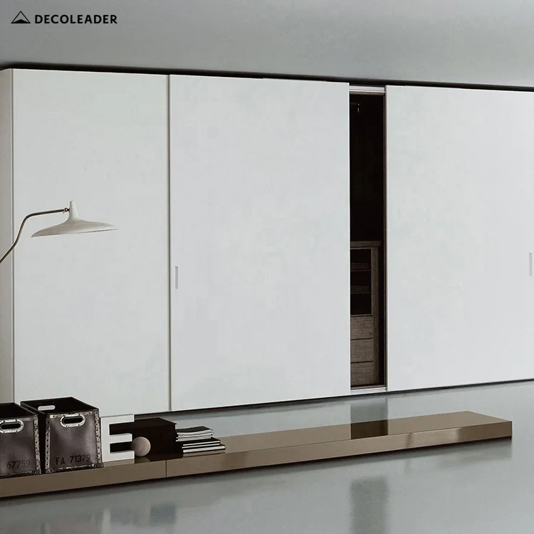 Modern Gray Dressing Closet Wardrobe with Flush Fitted Coplanar Sliding Doors