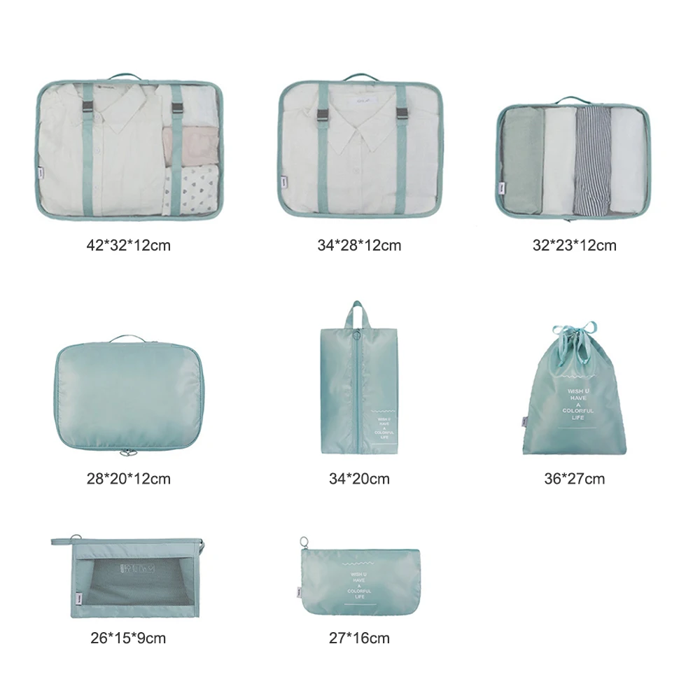 8 Set Packing Cubes Compression Suitcase Travel Essentials Luggage Organizer for Travel Accessories Shoe Laundry Bag