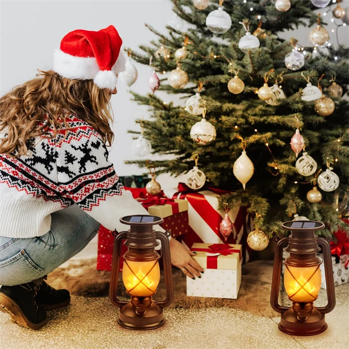 Outdoor Hanging Solar Lights Dancing Flame Christmas Decor Vintage Led Waterproof Camping Lamps