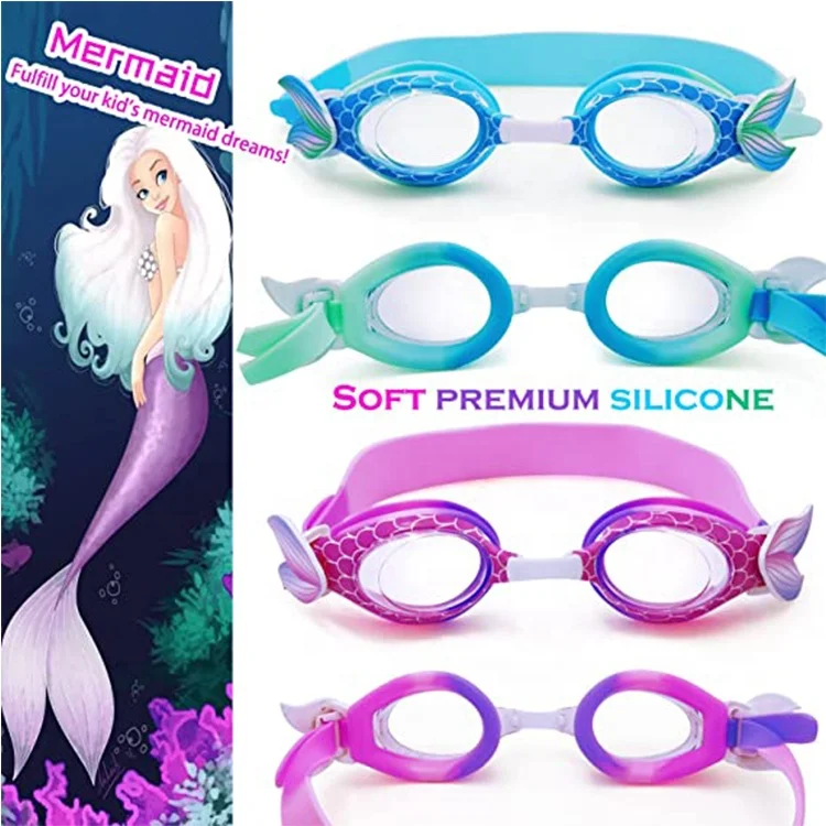 mermaid design soft silicone swim eye wear funny cartoon swimming goggles anti fog for Junior