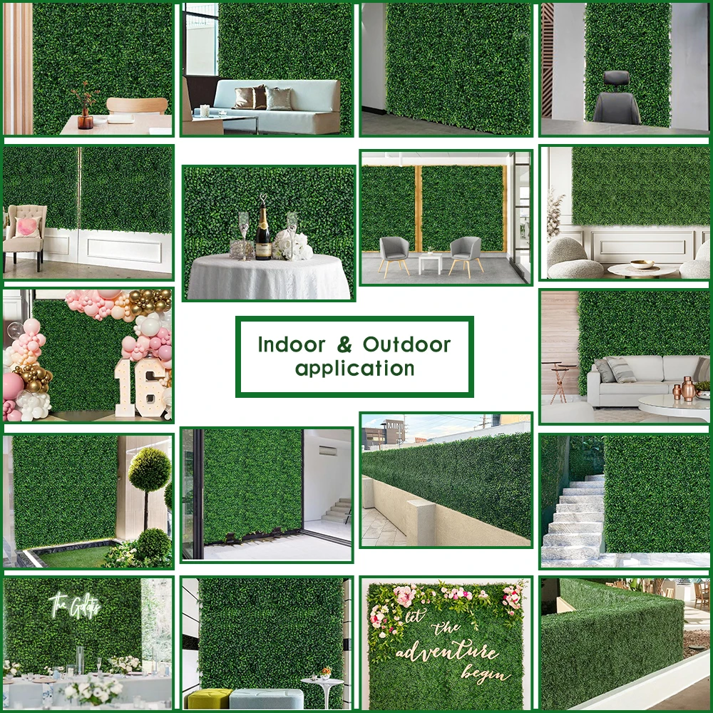P4 3D Green Boxwood Hedge Mat Faux Plant Jungle Panel Artificial Grass Wall for Vertical Garden Wall Decor