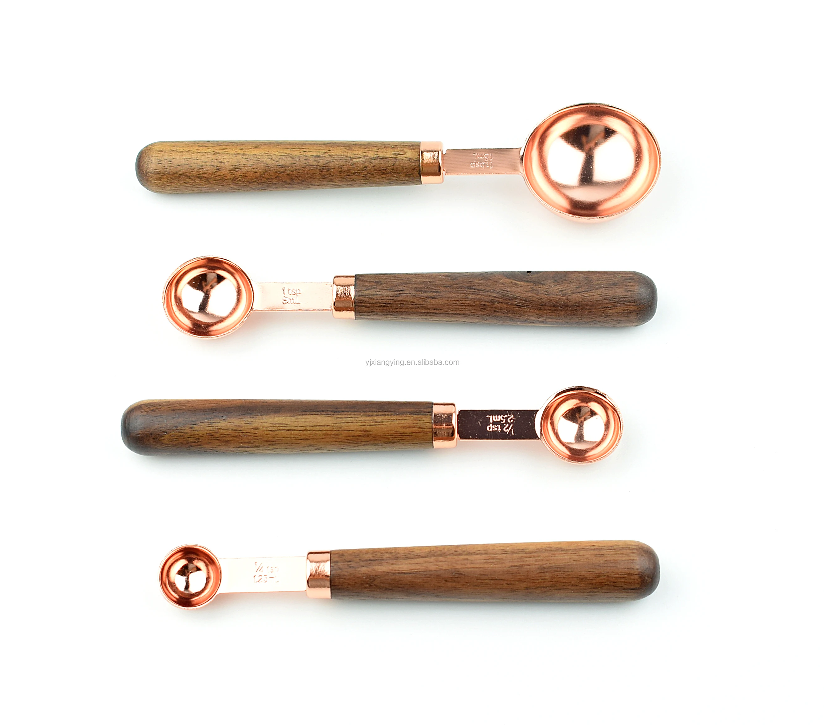 Amazon hot sale kitchen accessories 2019 new gadgets 4 pcs wooden handle rose gold measuring cup and spoon