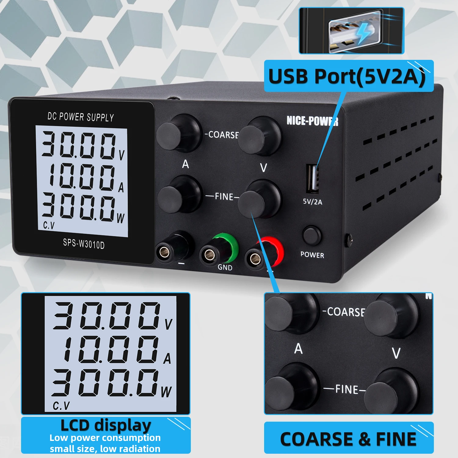 NICE-POWER SPS-W3010D 30 В 10A 300 Вт цифровой ЖК-дисплей Регулируемый источник питания постоянного тока для ремонта