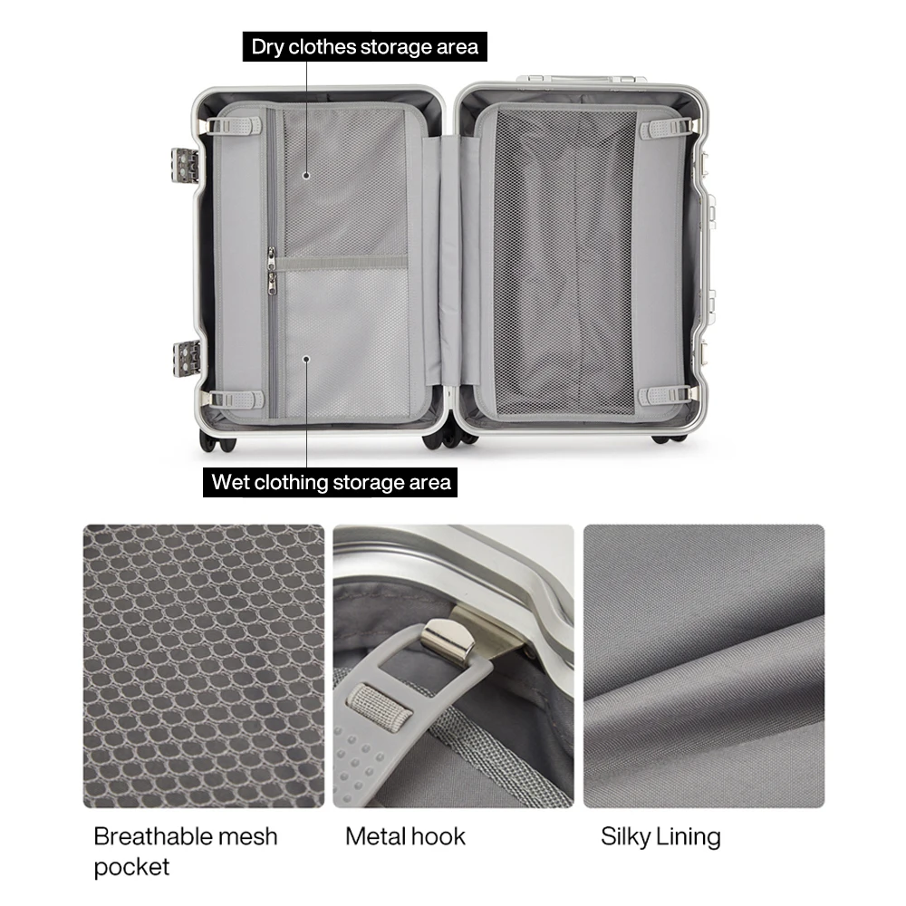 Hanke Aluminum Frame PC Trolley Luggage Koffer Bag Large Capacity Valise Wholesale Travel Luggage Suitcases Sets