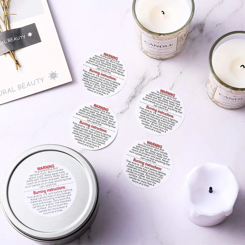 Candle Warning Labels, 1.5 Inch Candles Safety Labels Warning Sticker Decals for Candle-Making DIY Jars(White)