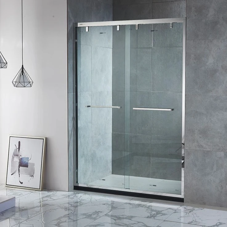 L shape shower room enclosure 304 stainless steel frame slide tempered glass