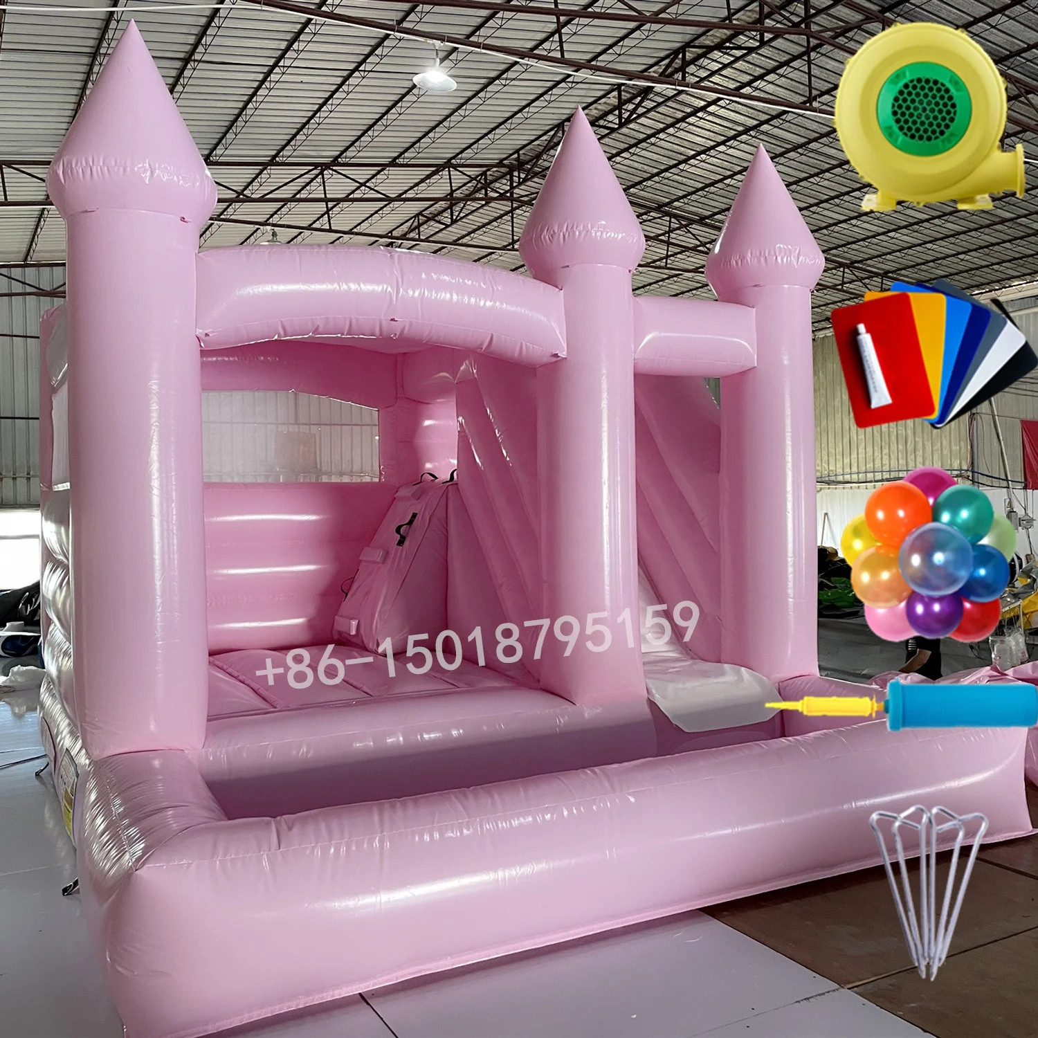 Мягкий розовый замок комбинированный надувной с мягким игровым мячом детский домик горкой