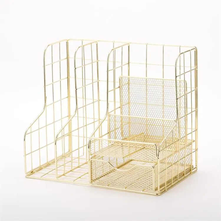 New Arrival OEM Factory  Metal Wire Mesh Office Supplies Storage Baskets And Jotter Rack For Desktop Use