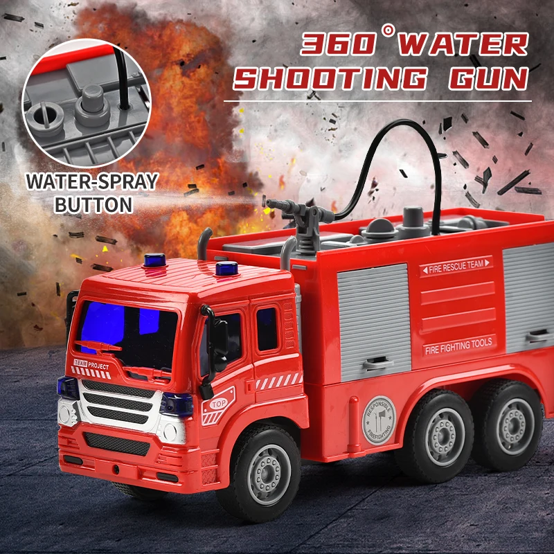 Simulation Water Spray Remote Control Play Toy RC Fire Rescue Truck Fire Engine Sprinkler Vehicle for Kid Boys