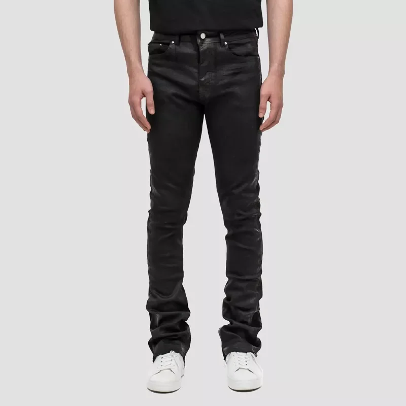 Low MOQ custom slim fit skinny fit hand wax flared denim jeans denim cargo pants for men