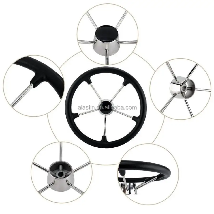 Hot Marine Accessories 316 Stainless Steel Steering Wheel Pu Foam With 5 Wheels