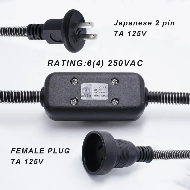 Japanese standard 2 pin waterproof online rocker switch and female plug VCT 2*0.75mm2 PC power cord