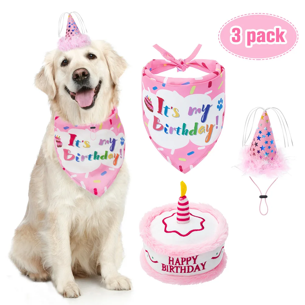 Factory Directly Cute Design Lovely Pet Hat Birthday Bandana Pet Dog Birthday Party Cake Dog Cat Dog Birthday Scarf Bandana