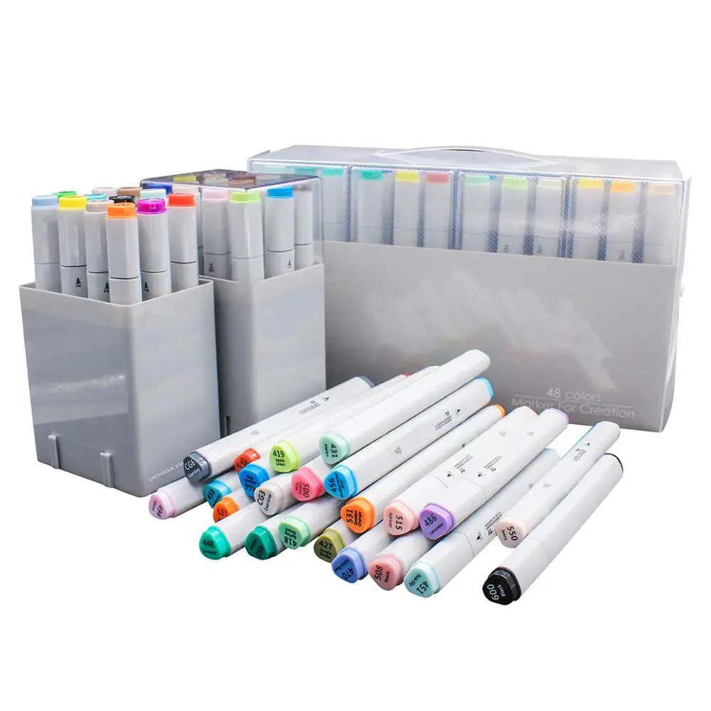 
12/24/36/48/60 Different Colors Alcohol- Based Dual Tip Marker Pen For Painting, Coloring, Sketching and Drawing 