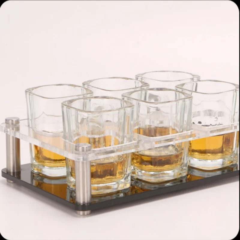 Wholesale 6 hole cup holder whiskey tequila vodka night club shot glass holder serving tray ray acrylic tray for shot glasses
