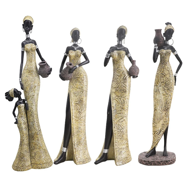 Factory Wholesale Resin Lady Figurine Polyresin African Woman Statue For Table Ornaments Home Decoration