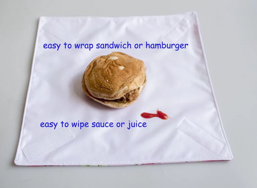 Plastic Free Reusable Sandwich Wraps Waterproof Cloth Sandwich Hamburger Bag Safe Fruit Food Lunch Snack Pouch Holder Storage
