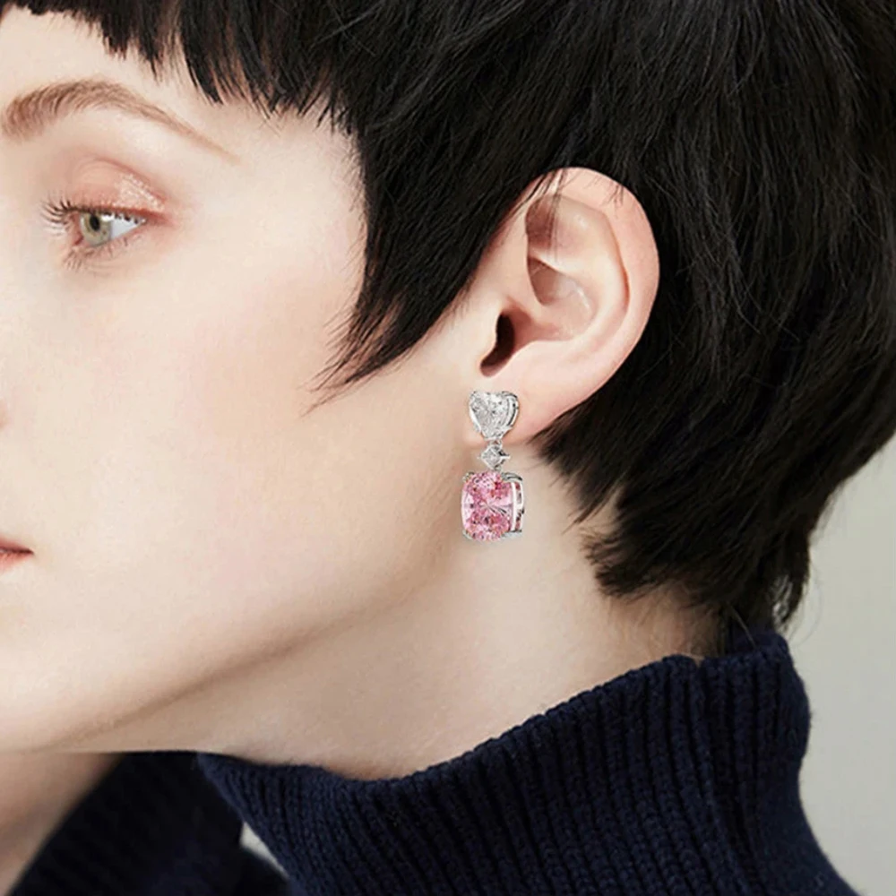 CAOSHI New Bling Heart Cut White Pink Yellow Diamond Zircon Drop Girls Trendy Sweet Bridal Design Wedding Earrings Women