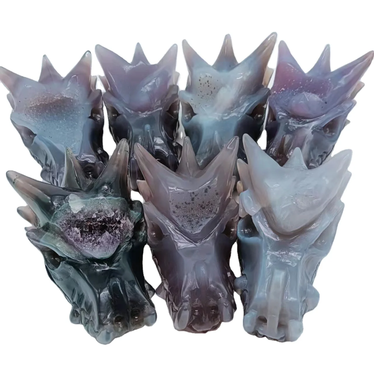 Crystal Carving Animal Hand Carved Natural Crystal Dragon Head Art Sculpture Geode Dragon Skulls For Decoration