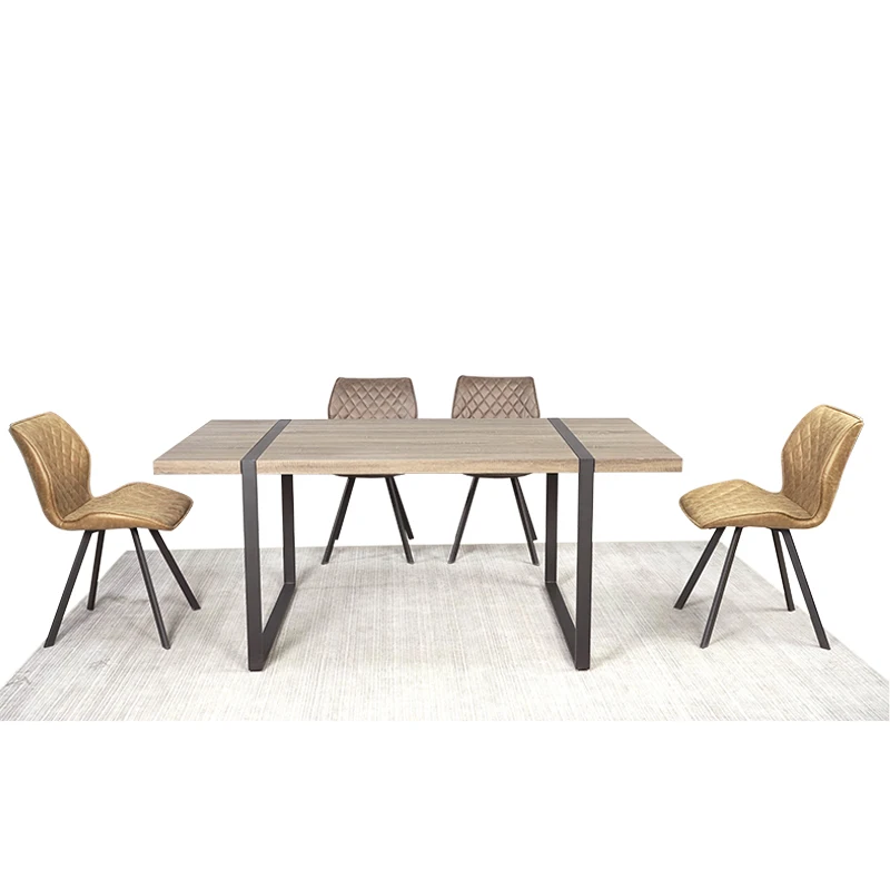 KD Packing Home Furniture Dining Set MDF Wood Top Metal Legs Square Dining Table