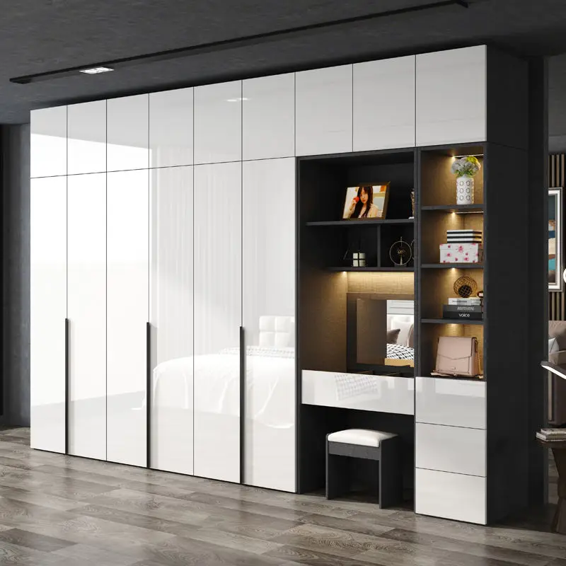 High Gloss Shinny Surface Bedroom Furniture Closet Wardrobe With Dressing Table Wardrobe