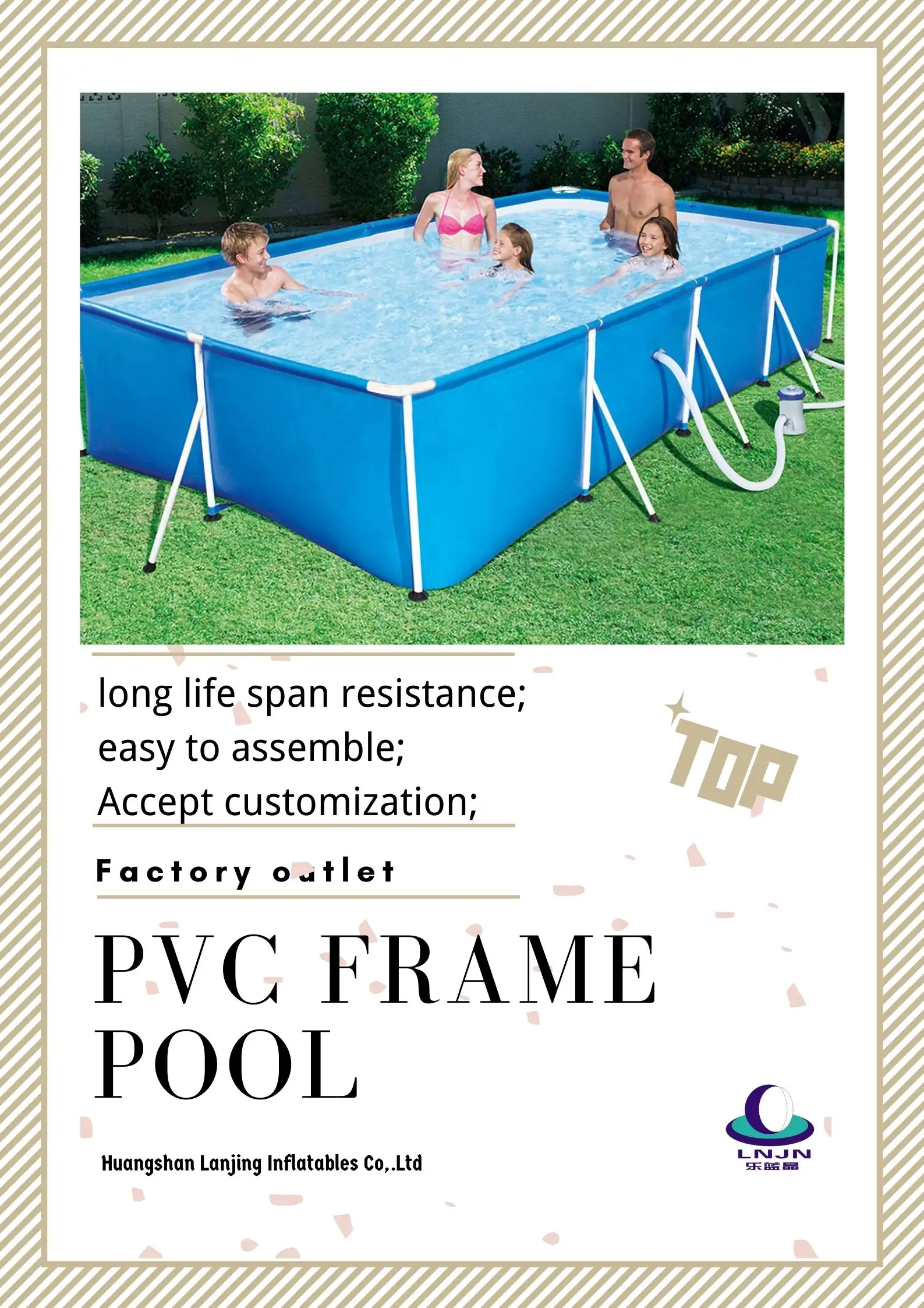 Hot selling above ground outdoor customized/sur mesure pvc steel frame swimming pools manufacturer